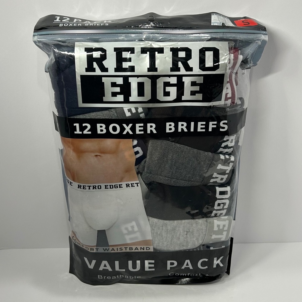 Retro Edge Mens 12 Pack Boxer Briefs Small Multi Color Cotton Blend RN 114518